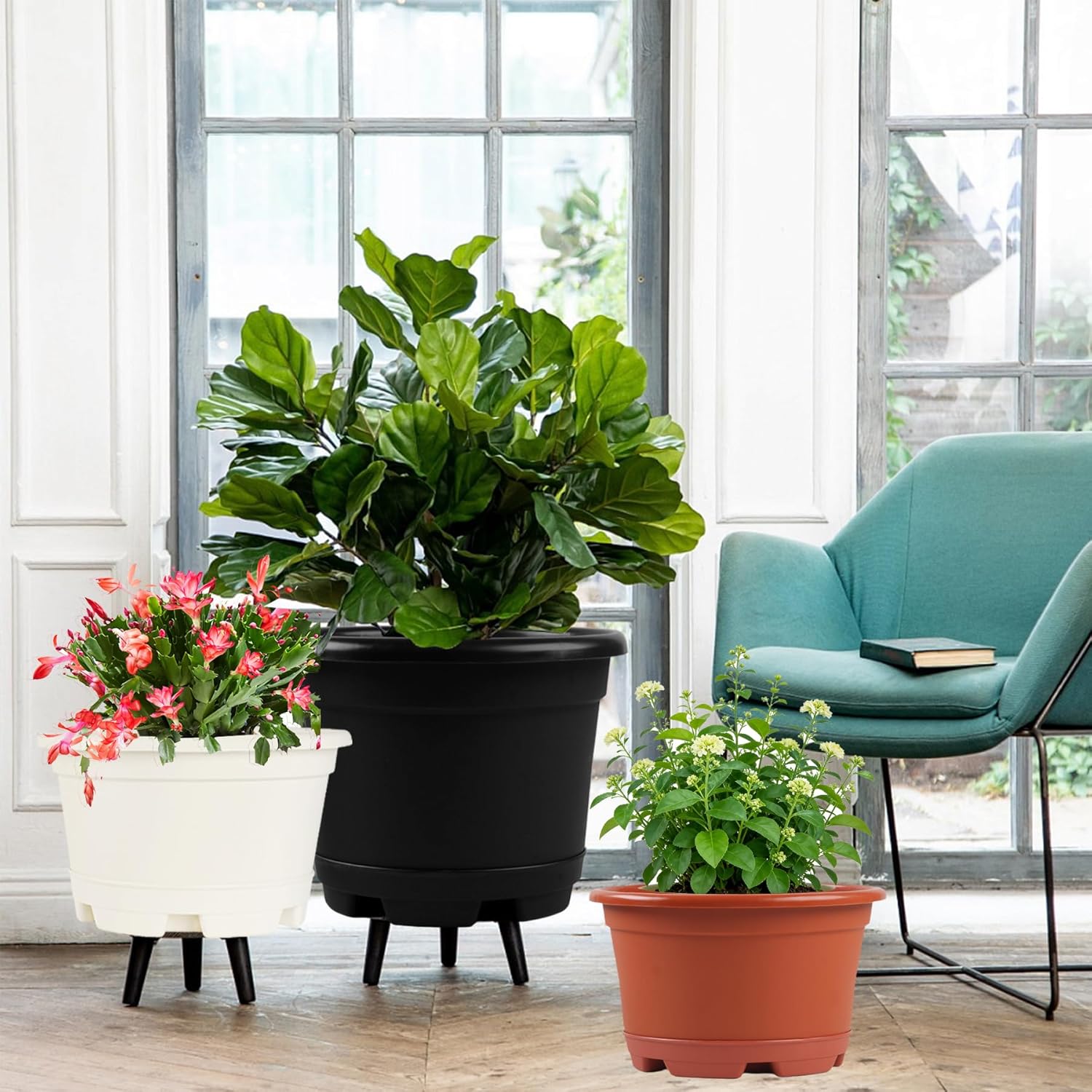 5 Packs 13 inch Plant Pot Modern Decorative Garden Pot with Saucer, Large planters for Outdoor Plants,Decorative Flower Pots