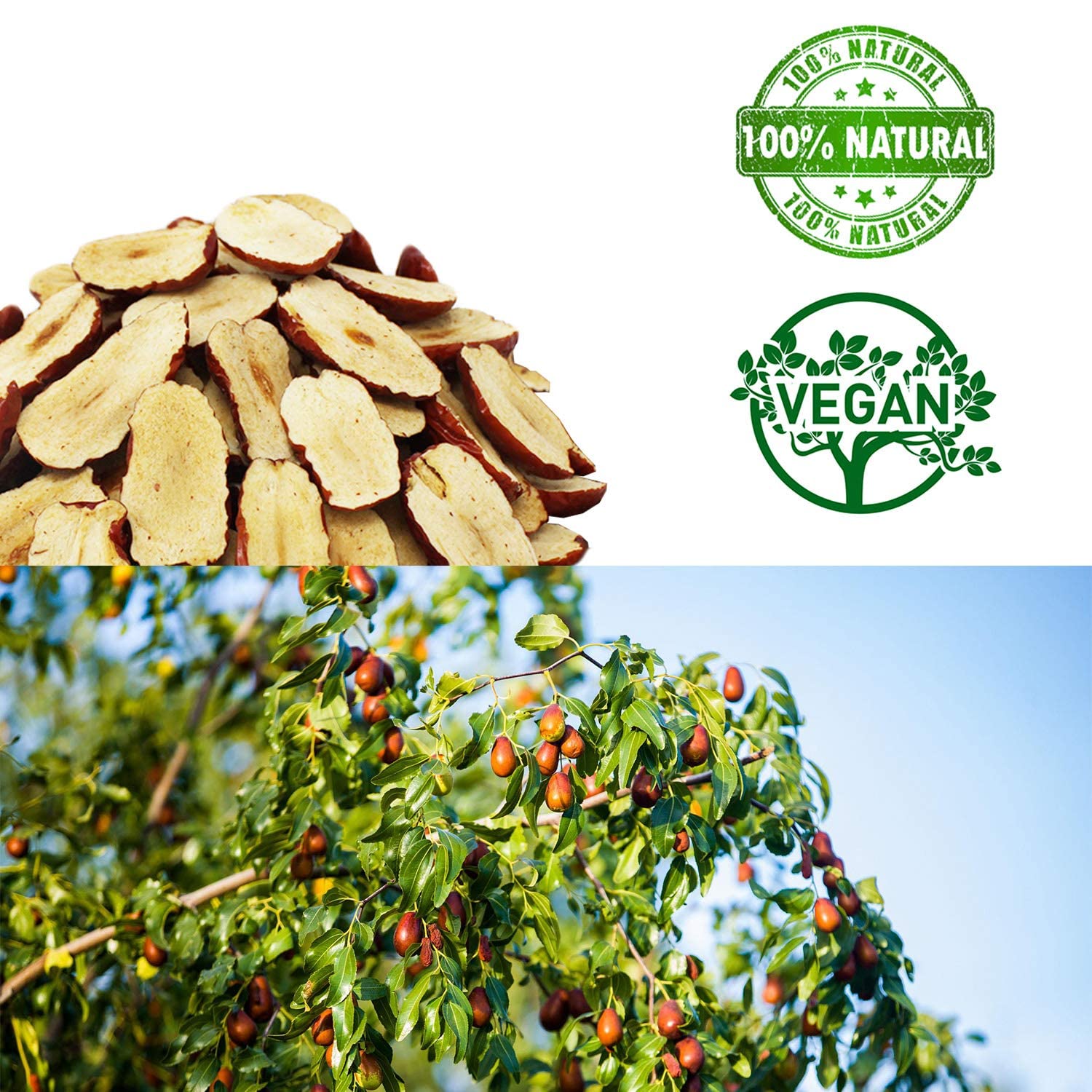 DABC OAK LAND Dried Jujube Red Dates slices High Nutrition and High Vitamin Red Jujube Dates Slice Snacks Dried Fruit Sweet Jujube Packed In USA 特级红枣片 (Dried Dates Slices, 2 Pound)