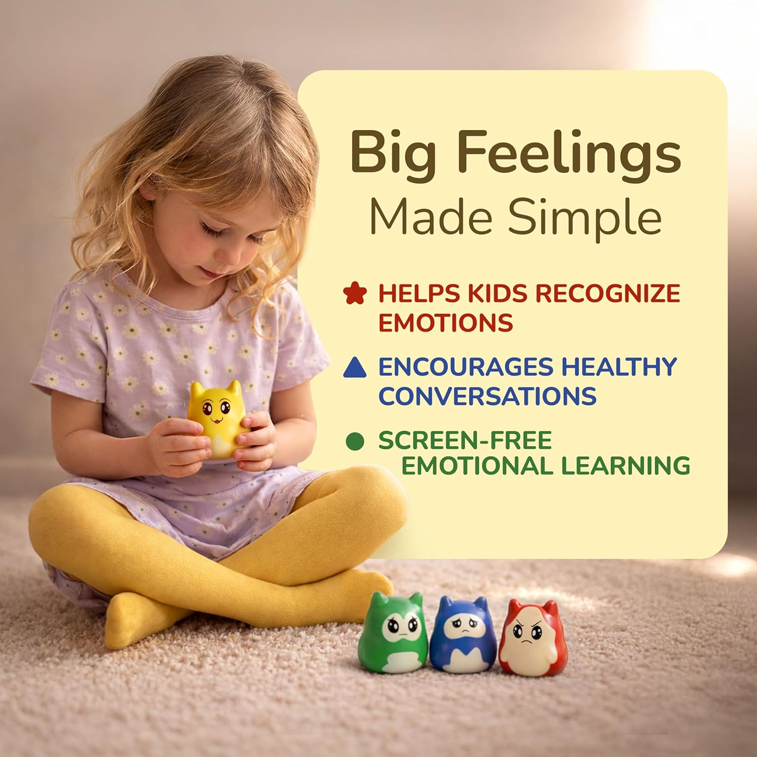 Mood Dudes - Emotions & Feelings Play Therapy Toys for Kids Age 3+ – Calming Corner Items & Calm Down Corner Supplies, Emotional Regulation Tools for Kids (Happy, Sad, Angry, Afraid)