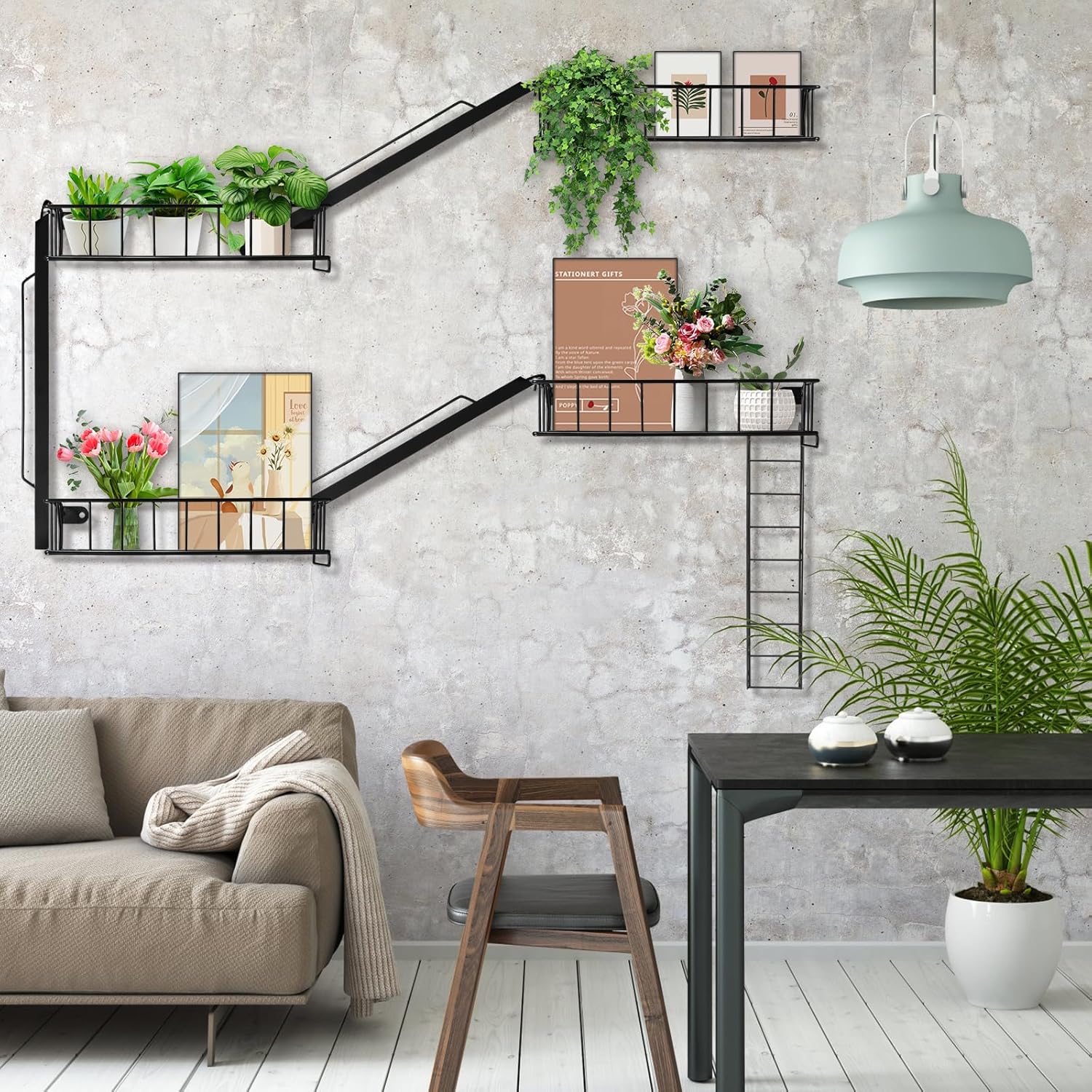 Fire Escape Shelf Wall Floating Shelves New York Metal Decorative Wall Organizer Ladder Firescape Book Shelving for Living Room (3 Tier)