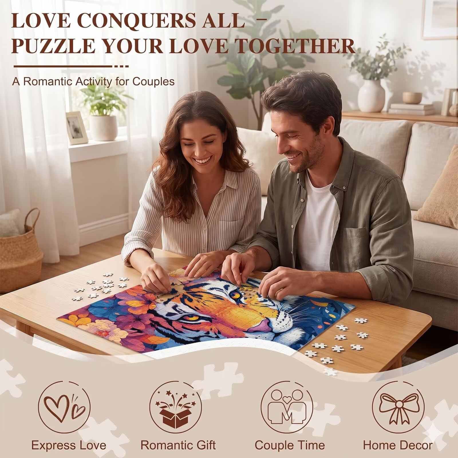 Lindo Tigre-2 Puzzle de 1500 Piezas, Juego de Mesa Familiar de Madera - Rompecabezas Adultos para Toda La Familia, Rompecabezas Educativo DIY y Antiestrés - con Mapa de Referencia, 87 x 57 cm f0-566
