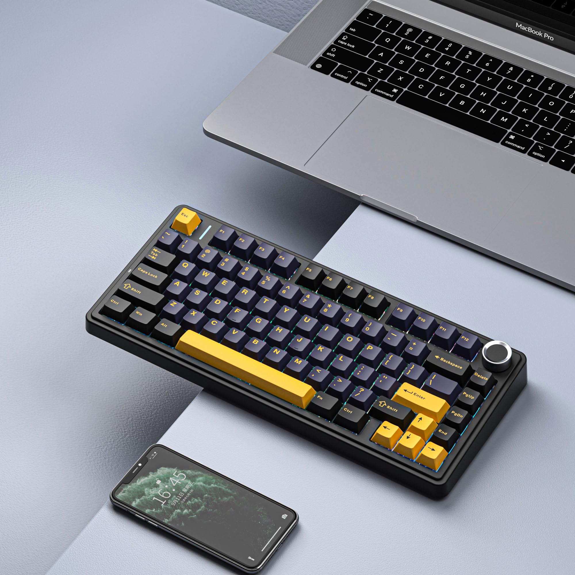 Aula F75 Mekanik RGB TKL Gray Switch Kablosuz Makrolu Hot Swap Klavye Siyah