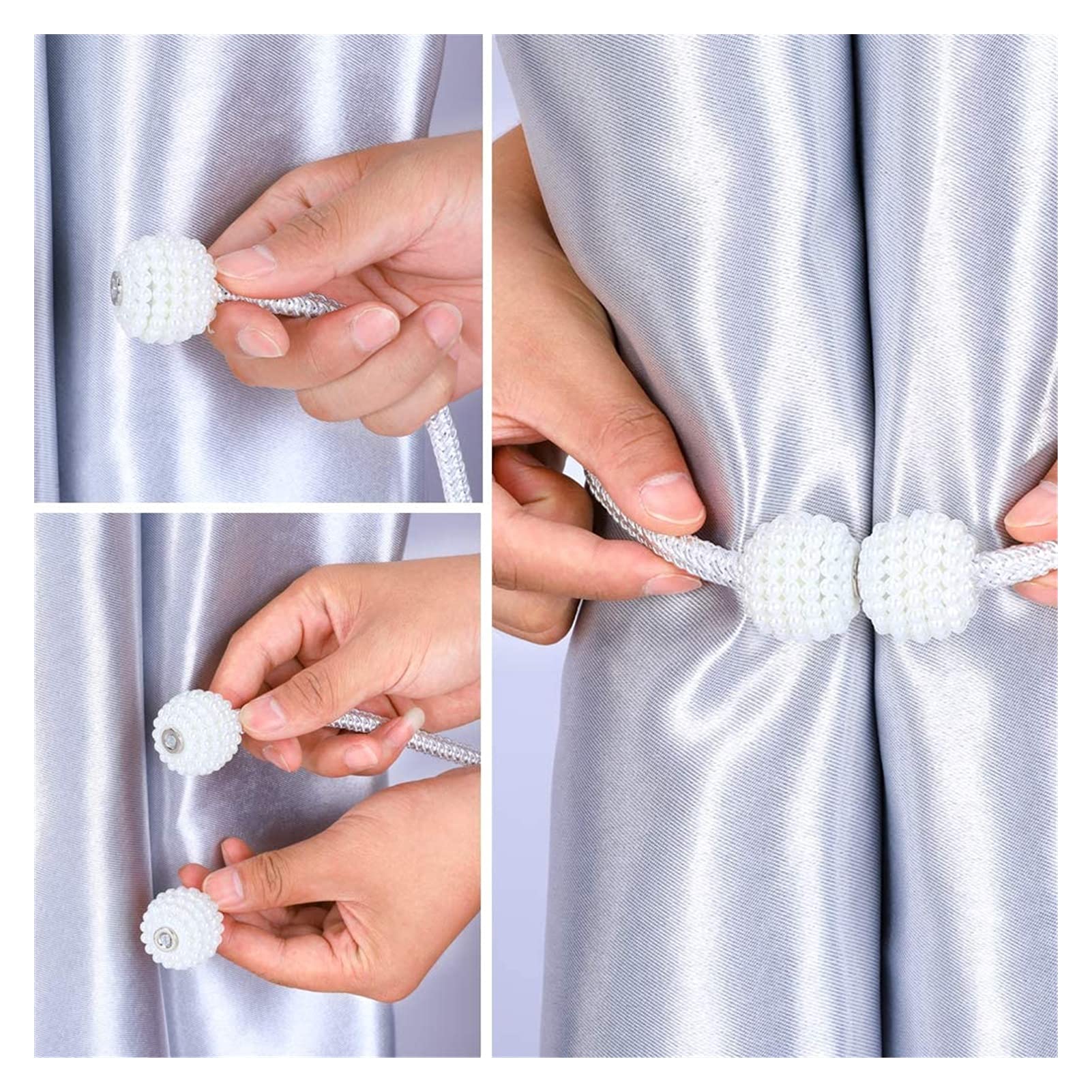 Vorhang-Raffhalter, 2 Stück Magnetische Vorhang-Raffhalter Gardinen-Clips Seil-Halterungen (Grau) (Color : Grey) (Grey)