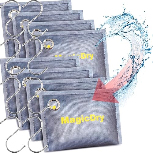 Paquetes de 8 desecantes recargables de 3.53 onzas con gancho, bolsa colgante absorbente de humedad, paquetes desecantes de gel de sílice,