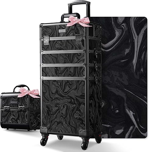 Vista 21 de BYOOTIQUE Cosmetology - Estuche rodante para almacenamiento de uñas, carrito de almacenamiento para maquillaje, maleta de peluquería de viaje