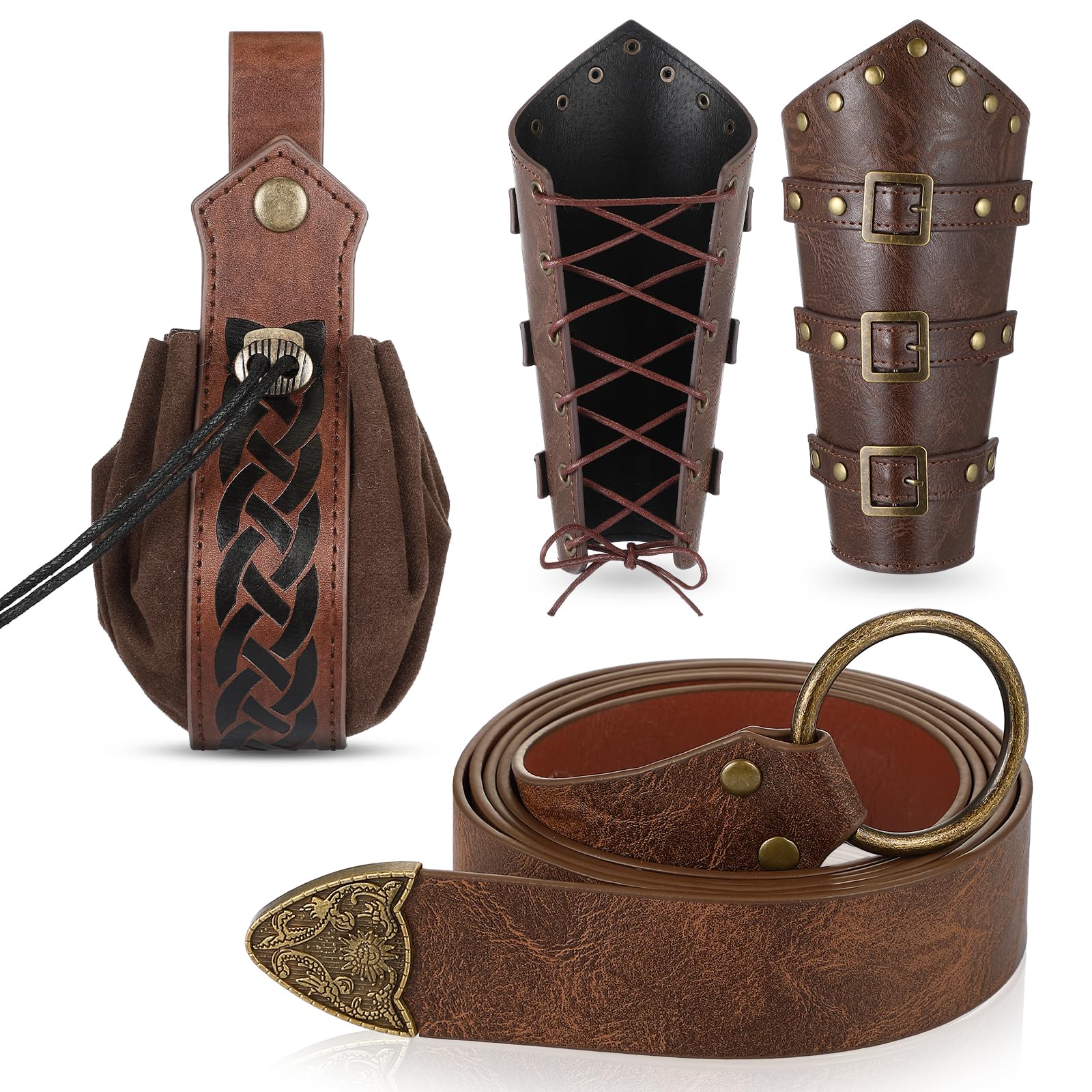 LEIFIDE Medieval Viking Belt Faux Leather Arm Guard Renaissance Accessories Viking Leather Bracers Medieval Bag, brown, 64.96 x 1.38 inches/ 165 x 3.5 cm, Elegant