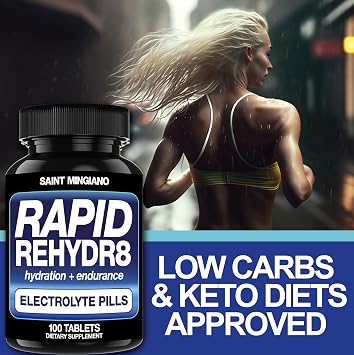 Rapid Rehydr8 Electrolyte Supplements Aid in the Prevention of Cramping and Supports Muscle Endurance and Recovery - 100 Easy to Swallow Capsules