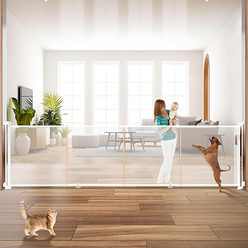 Puertas retráctiles para bebés de 160 pulgadas, puerta de seguridad para niños extra alta de 42 pulgadas con diseño de tira reforzada, evita que se