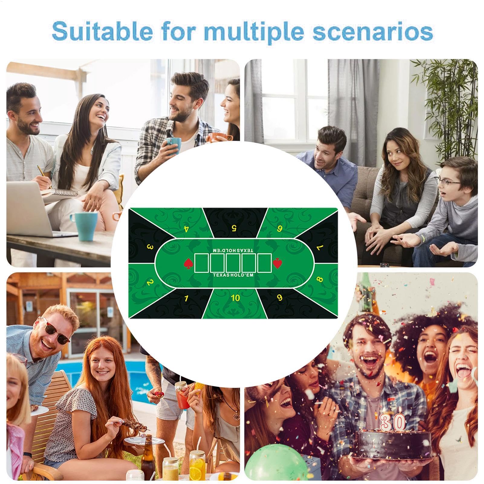 Poker-Tischmatte, Poker-Tischmatte – tragbare Spielmatte aus Gummi mit Poker-Layout, Holdemmatte für Zuhause, Gesellschaftsspielzimmer, Meetings