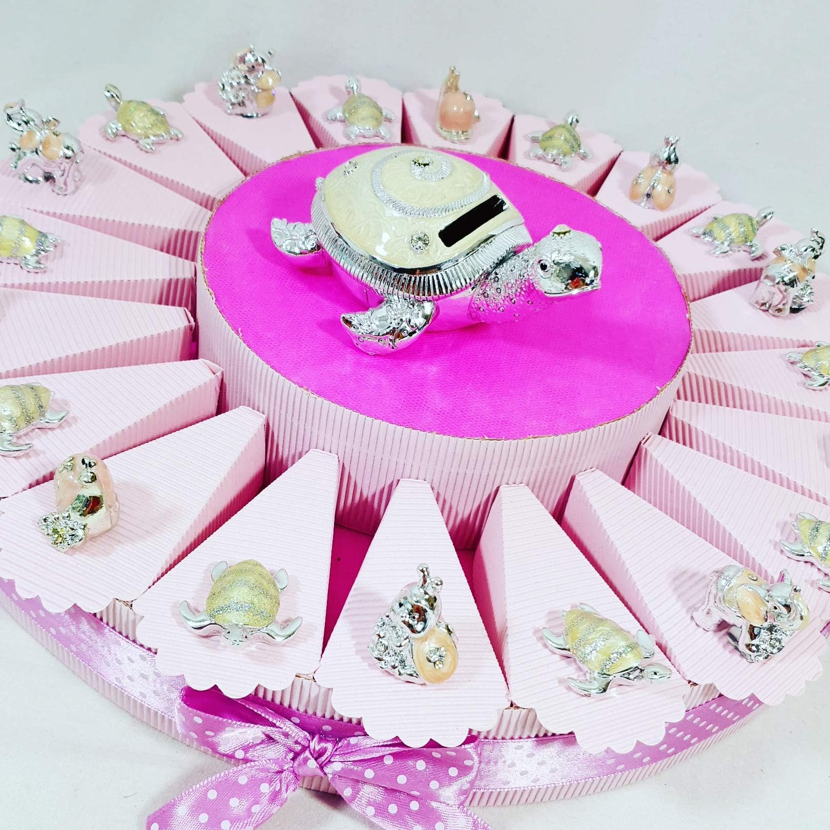 Torta Bomboniera Salvadanaio A Forma Di Tartaruga – 12 Fette Con Salvadanaio Centrale, Confetti Inclusi, Per Comunione, Cresima, Compleanno