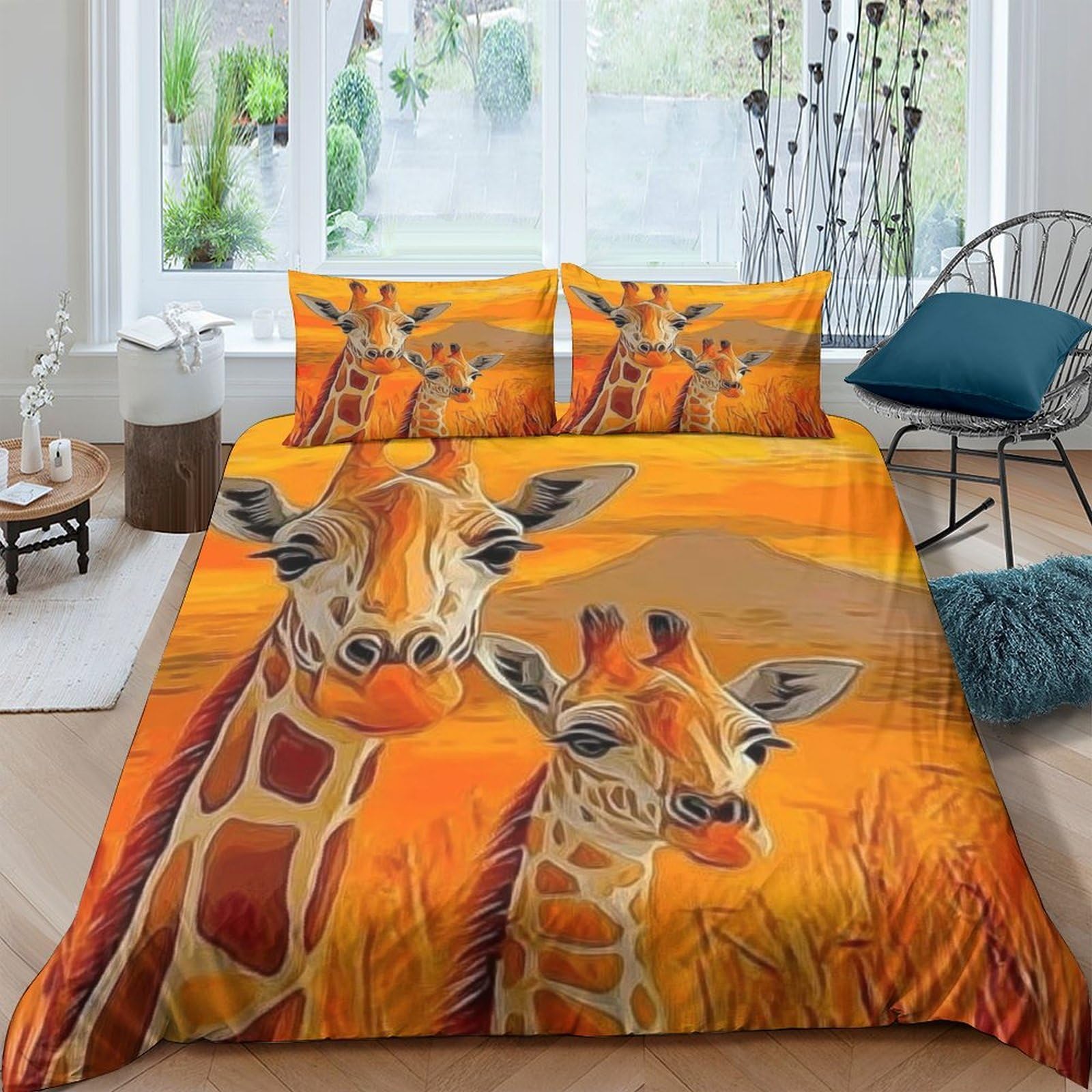 Ctjqhvkz Style-2 3D Printed Giraffe Savanna Fitted Sheet Microfiber Soft Orange Animal Mattress Cover For Bedroom Guest Room Decor Single（135X200cm）