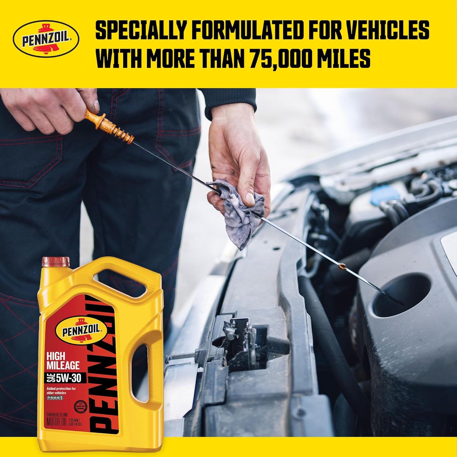 Pennzoil High Mileage Synthetic Blend 5W-30 Motor Oil for Vehicles Over 75K Miles (5-Quart, Single-Pack) 5 81k3qyjUvFL. AC SL1500