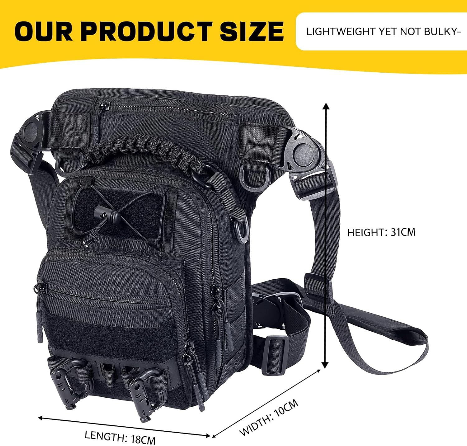 Tactical Drop Leg Bag with Concealed Carry Holster Motorcycle Thigh Pouch for Outdoor, Hiking & EDC Gear (Black)