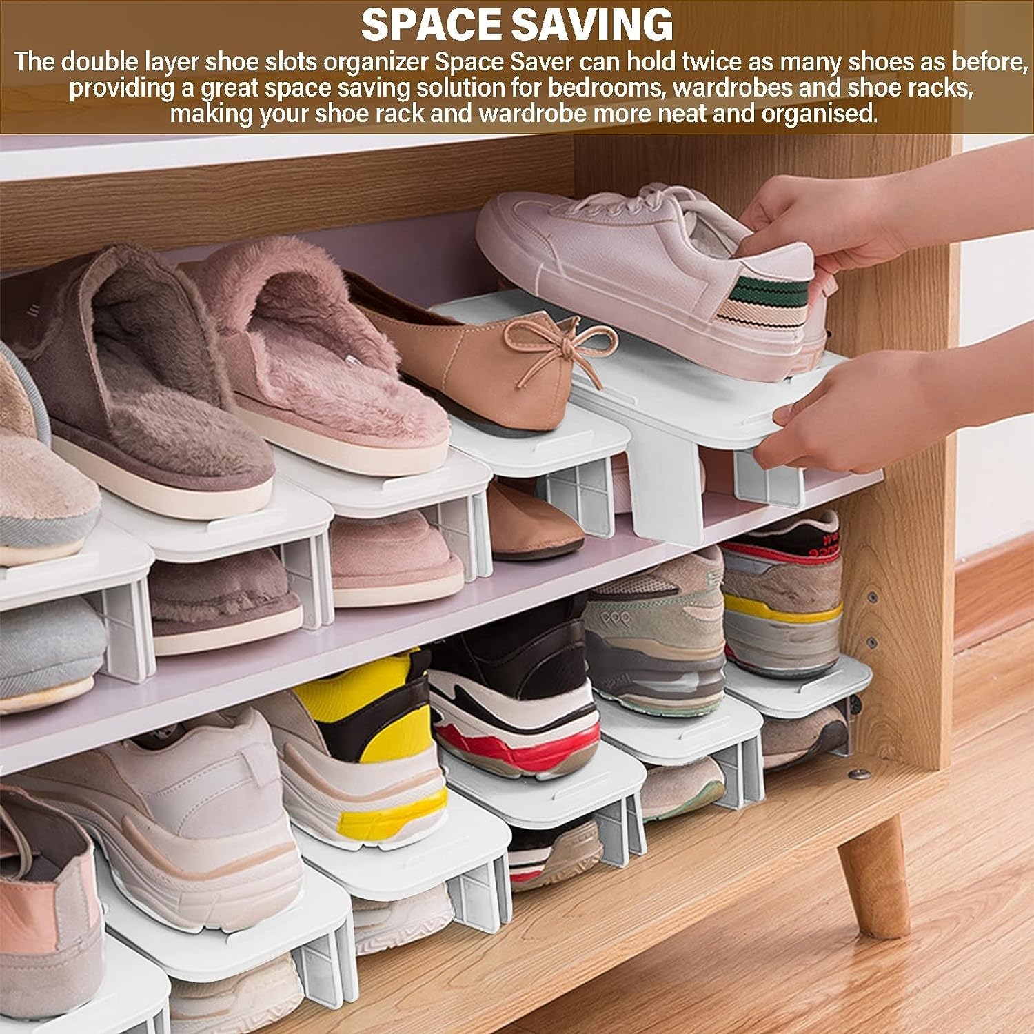 20er-Pack Schuh-Slots-Organizer, Neuer Upgrade-Doppelschicht-Schuhstapeler, weißer Stapel-Schuhregal-Halter, platzsparend for Schrankorganisation und Aufbewahrung von Schuhen