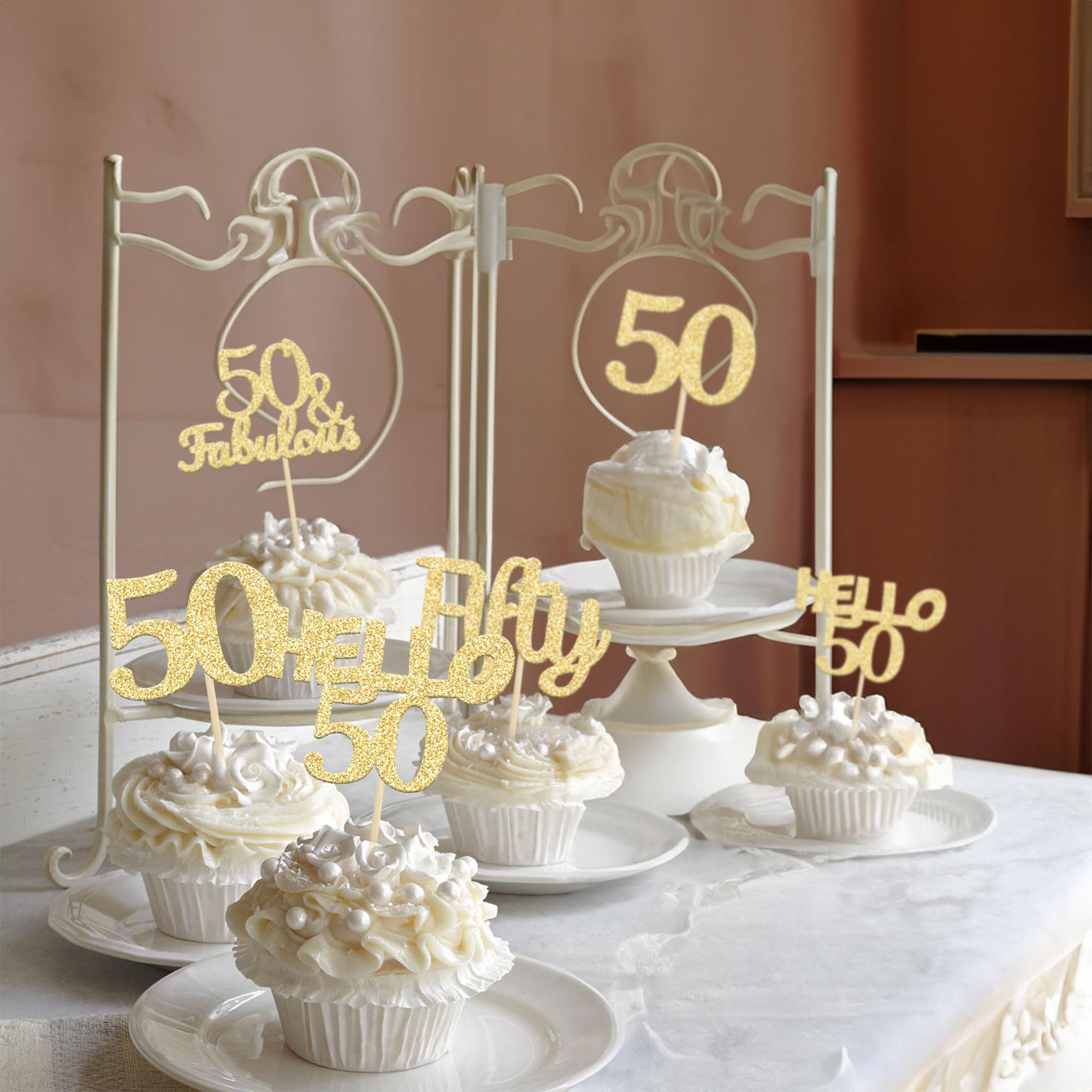 Gyufise 30 Topper Per Cupcake Oro Glitterato - Decorazioni Per Torte 70° Compleanno - Vintage 1955 'Hello 70'