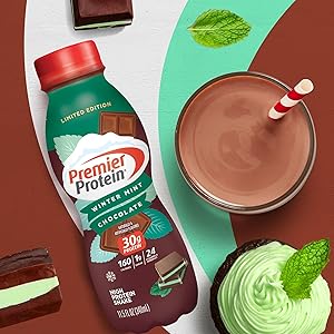 Premier Protein Shake, Limited Edition Winter Mint Chocolate, 30g Protein, 1g Sugar, 24 Vitamins & Minerals, Nutrients to Support Immune Health, 11.5 oz, 12 Pack