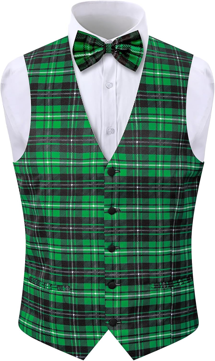 Roseelf Mens Holiday Waistcoat V-Neck Suit Vest with Bowtie