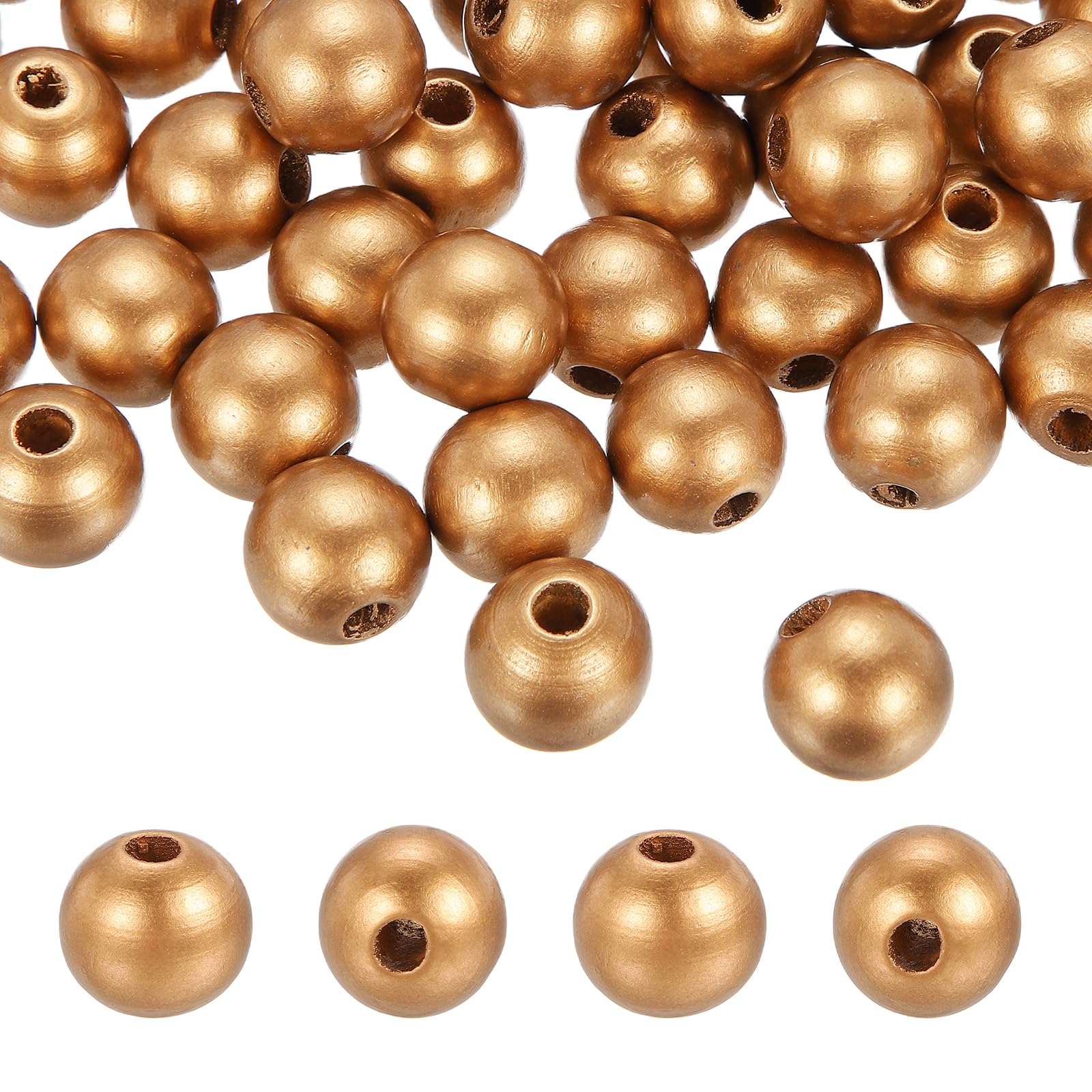 PATIKIL 200pcs 16mm Golden Bronze Natural Wood Beads with 4mm Hole Unfinished Round Wooden Loose Spacer Balls Bulk for DIY Crafts Garland Macrame Farmhouse Decor Jewelry Making