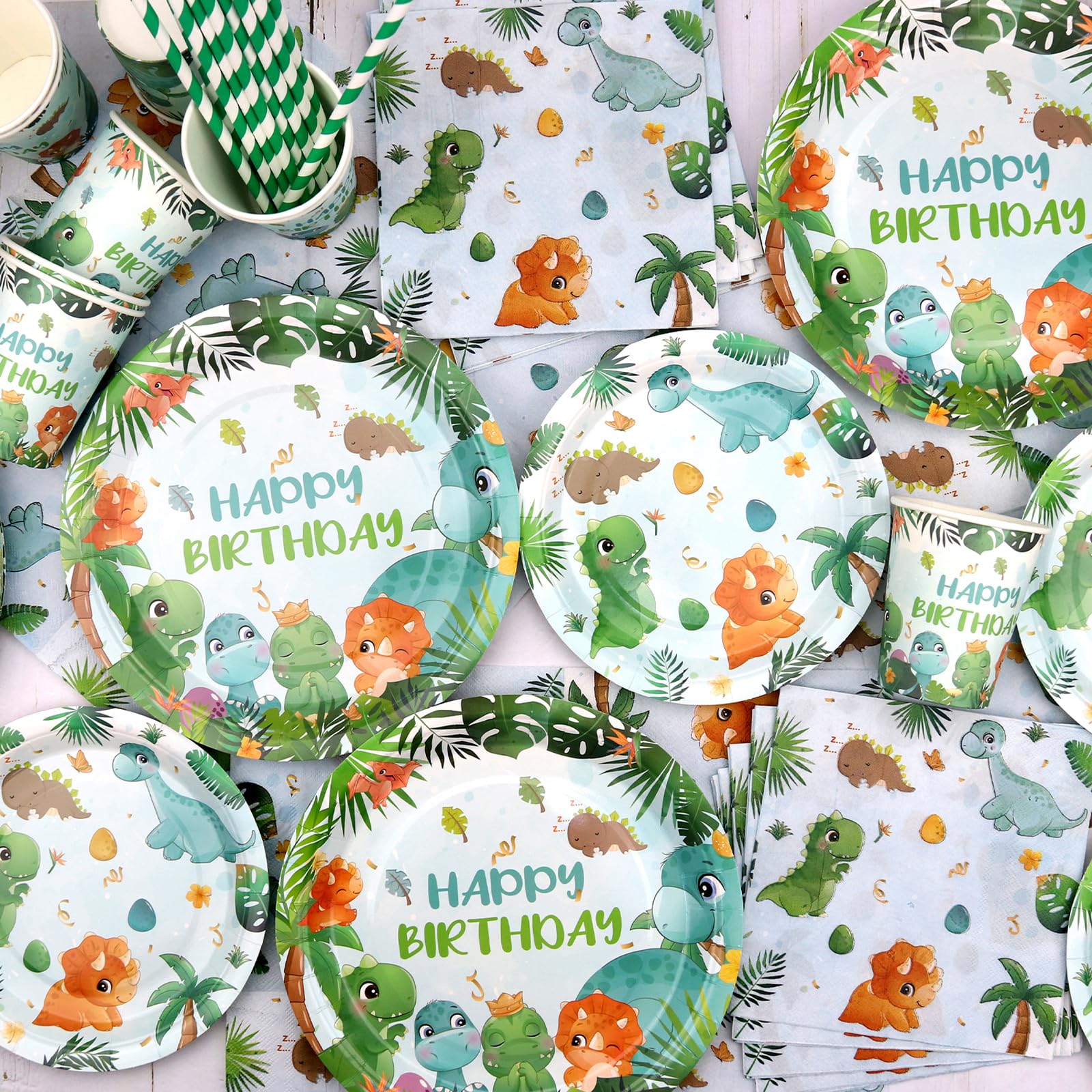 Decorazione per feste di compleanno con dinosauro, forniture per feste con dinosauri, include piatti, tovaglioli, tovaglie, stoviglie per ragazzi e ragazze baby shower (A)