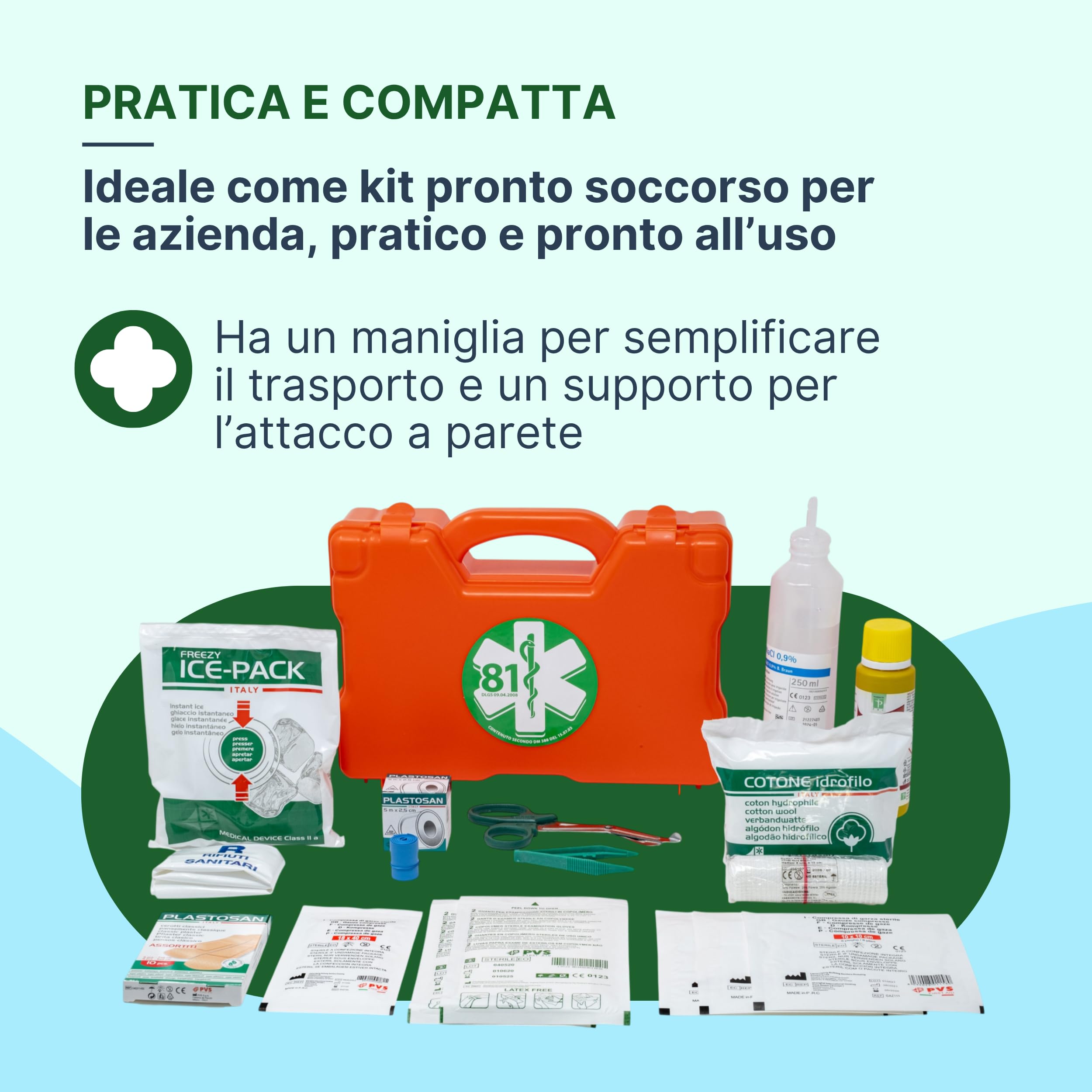 REMEDIA ONE - Cassetta Pronto Soccorso MEDIC 3 Allegato 2 Antiurto - Valigetta Pronto Soccorso con Maniglia e Supporto per Attacco a Parete