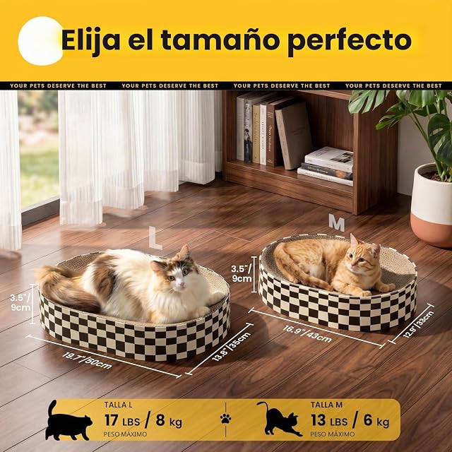 Foto 8 de 8 de Conlun Rascador Gatos 2 en 1 Óvalo, Protege tu Sofá Cama Antiarañazos, Cartón Ondulado Reciclable, 43x33x10cm