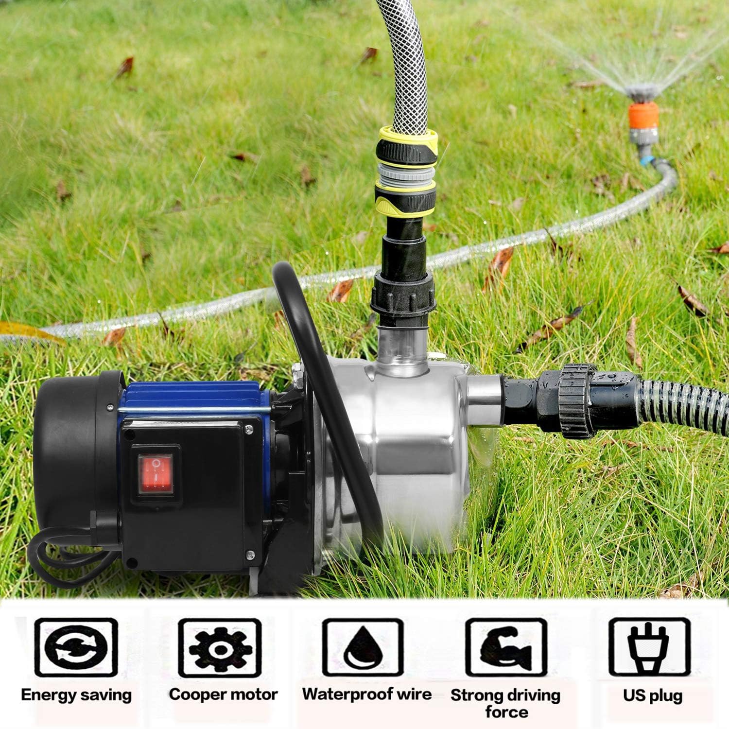 Hosmat 1.6HP Stainless Steel Water Pump Portable Shallow Well Pump Transfer Pump for Garden Irrigation and Pressure Booster