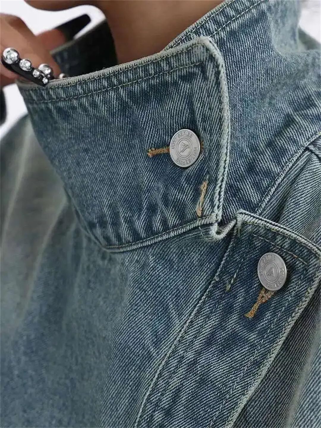 Women's Solid Denim Coat Single Breasted Full Sleeve Long Sleeves Patchwork Jacke - Image 4