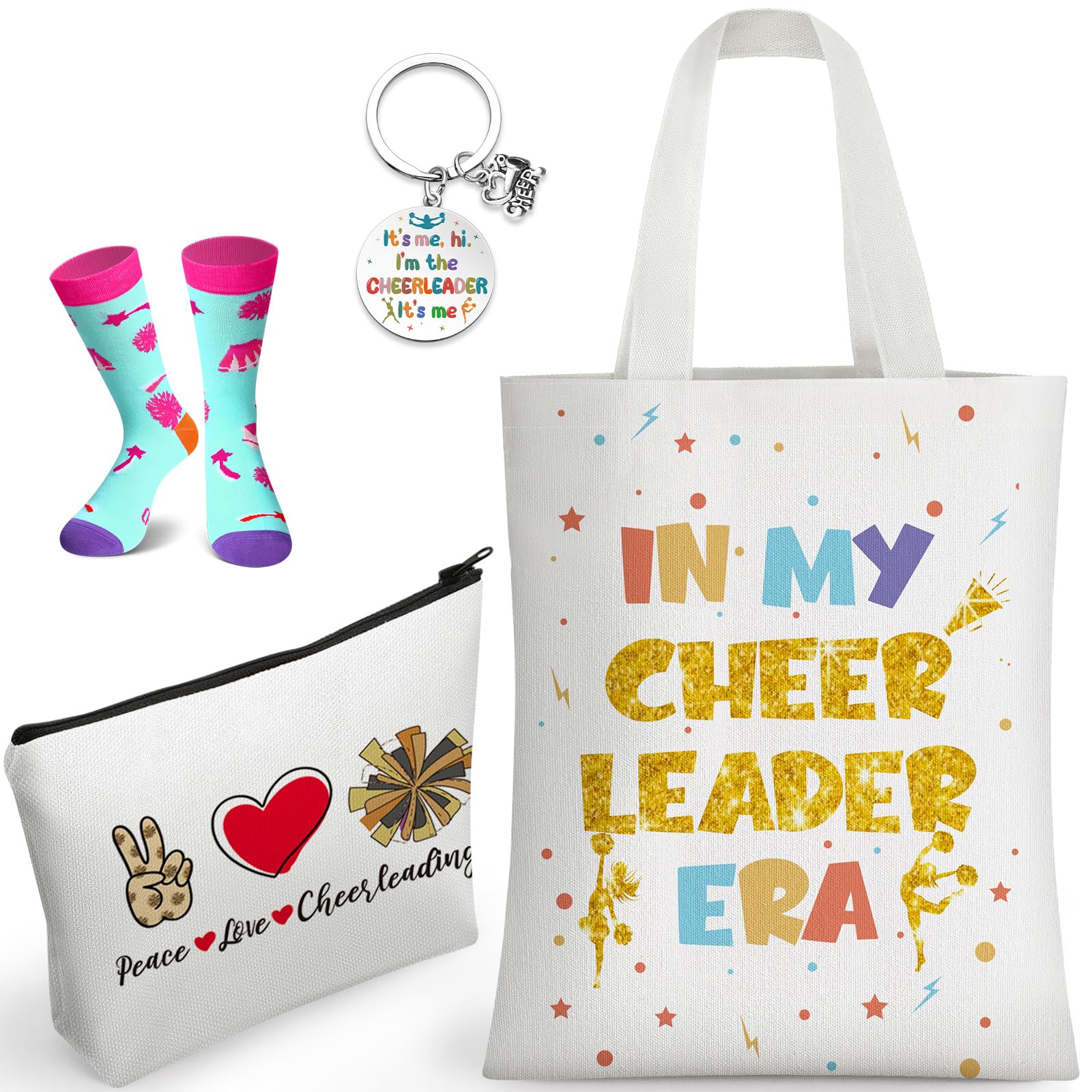 104 Pcs Cheer Gift Set, Socks Tote Makeup Bag Keys,Cheerleading