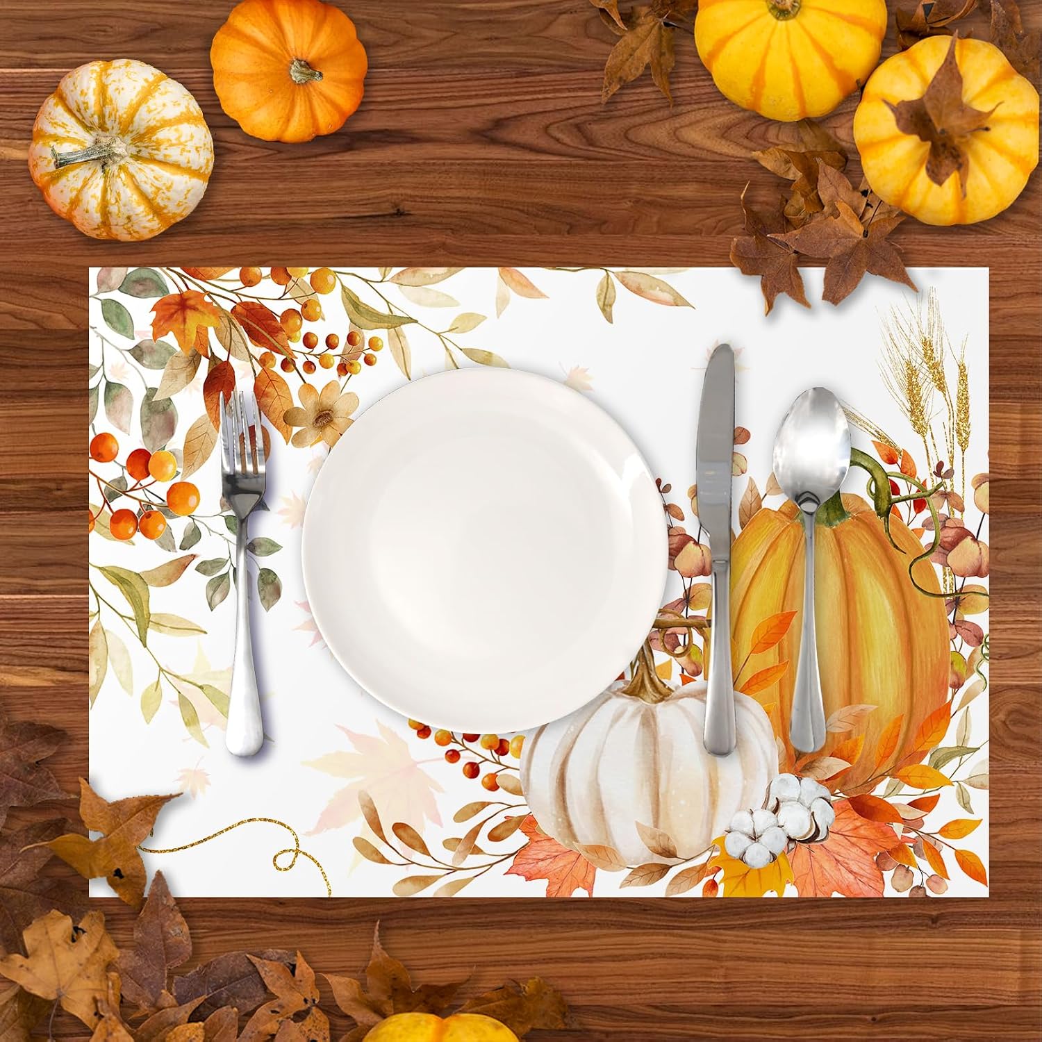 50 Pack Disposable Paper Placemats, Thanksgiving Fall Pumpkin Table Mats