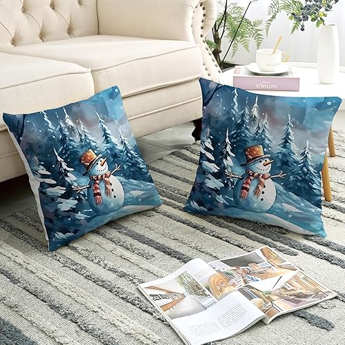 Miniatura 2 de Juego de 2 fundas de almohada de Navidad con diseño de bosque de invierno, diseño de dibujos animados, acuarela, caricaturas, de lino suave, para