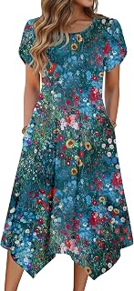 Zeagoo Womens Casual Dress for Summer Loose Hankerchief Flare Midi Sundress