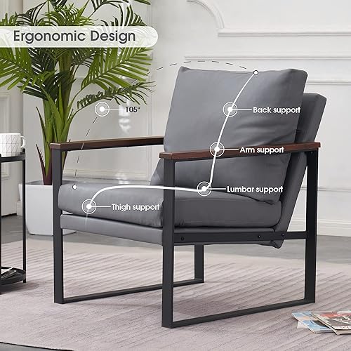 Miniatura 5 de MCombo Sillas decorativas modernas, tapizados de piel sintética, para sala de estar, sala de espera, para dormitorio, oficina, HQ304 (1, gris)