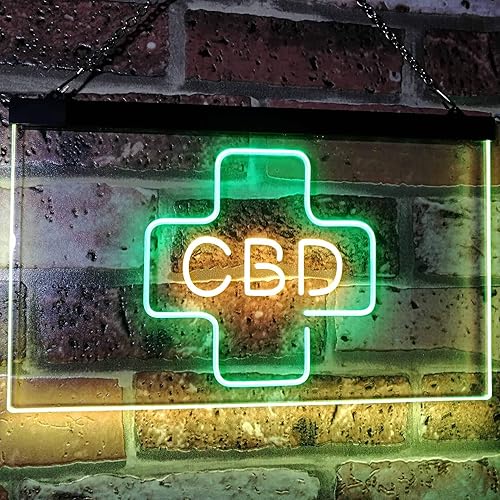 Miniatura 2 de ADVPRO CBD Sold Here Medical Cross Interior Dual Color LED Neon Sign Verde y Amarillo 16 x 12 pulgadas st6s43-i3083-gy