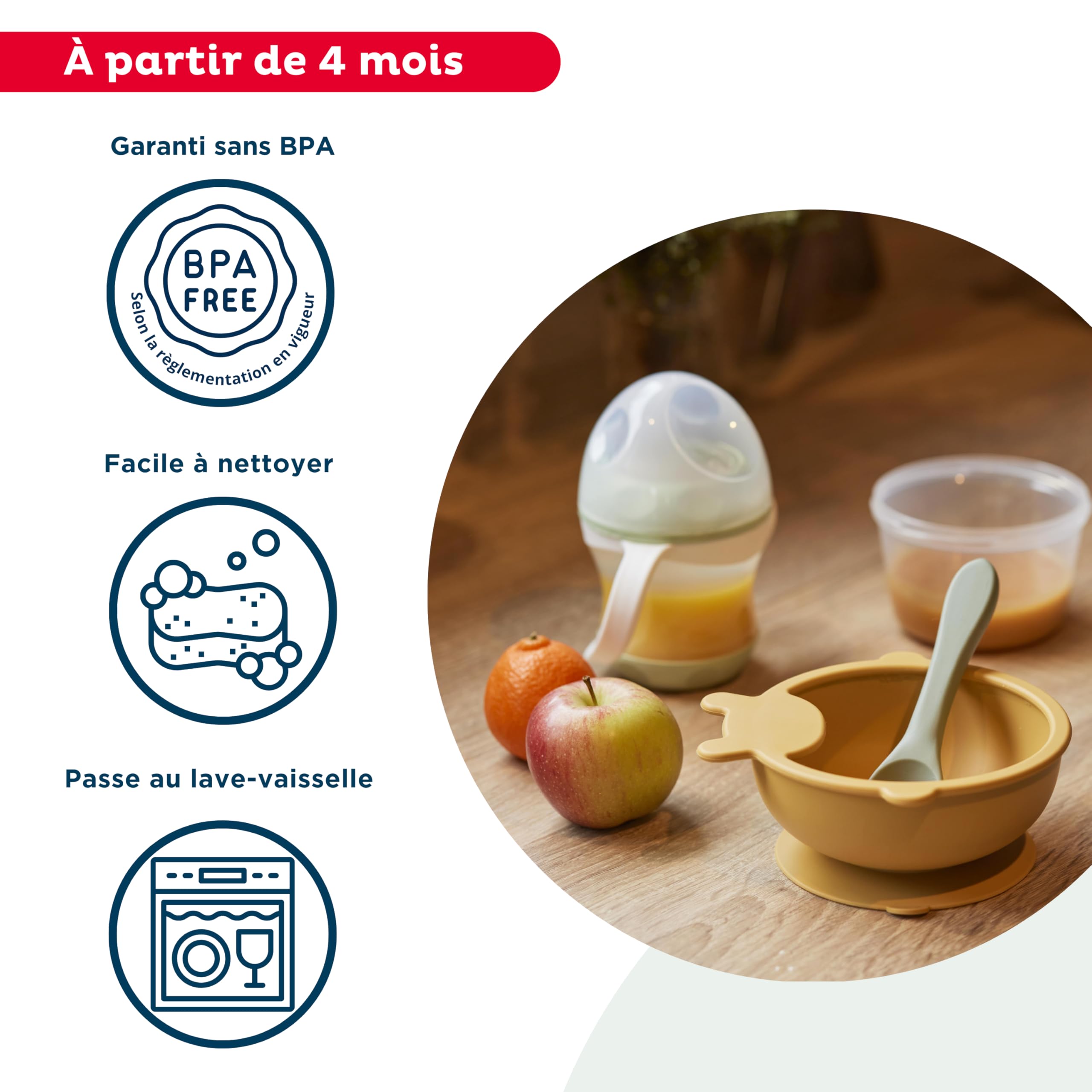 THERMOBABY - Pack Repas Bébé En Silicone – Assiette Avec Ventouse, Bol Avec Ventouse, Bavoir, Cuillères – Set Complet Et Pratique Pour Les Premiers Repas De Bébé - Jaune Miel