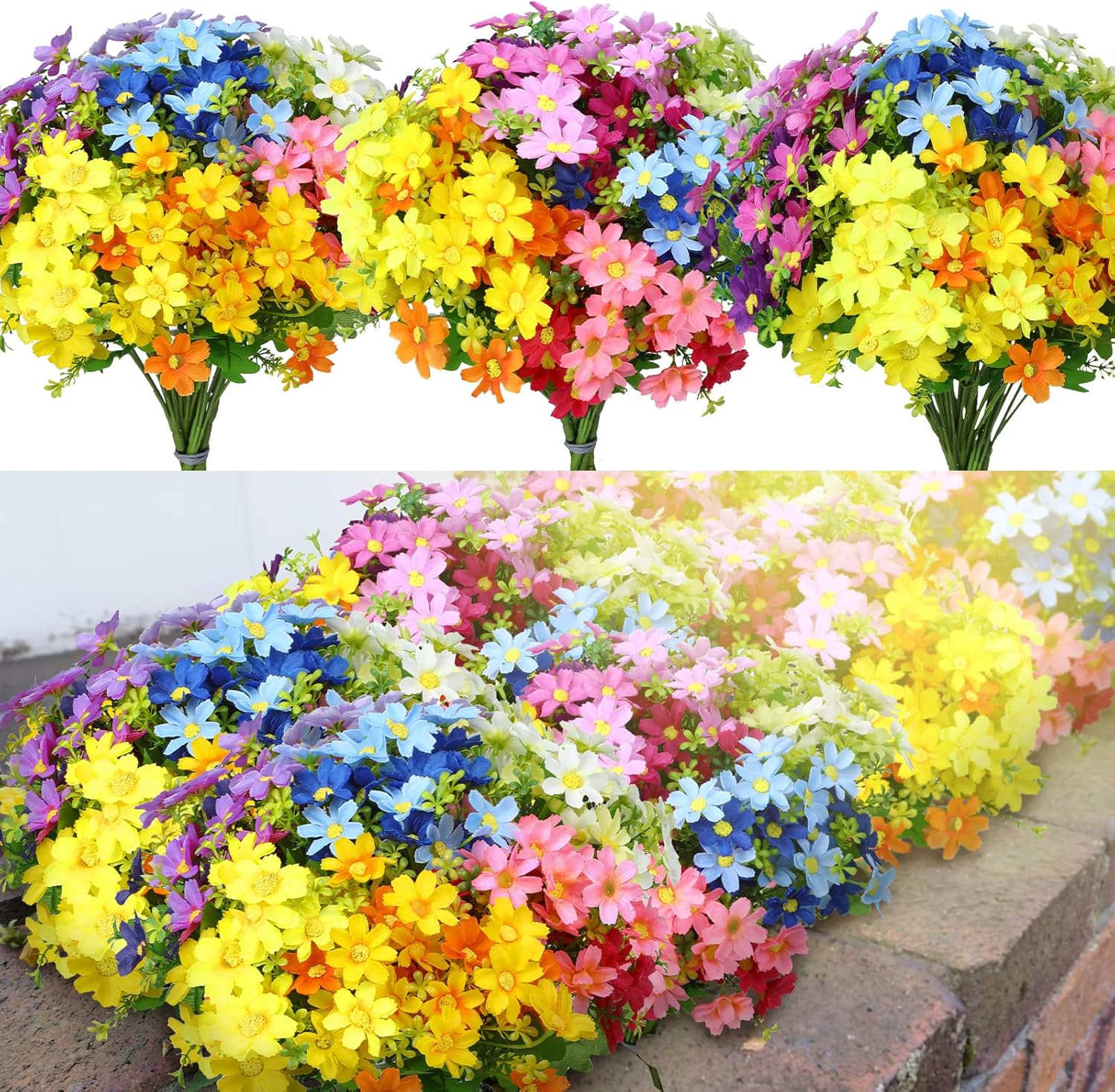 Yinder 21 Bundles Artificial Flowers Outdoor UV Resistant