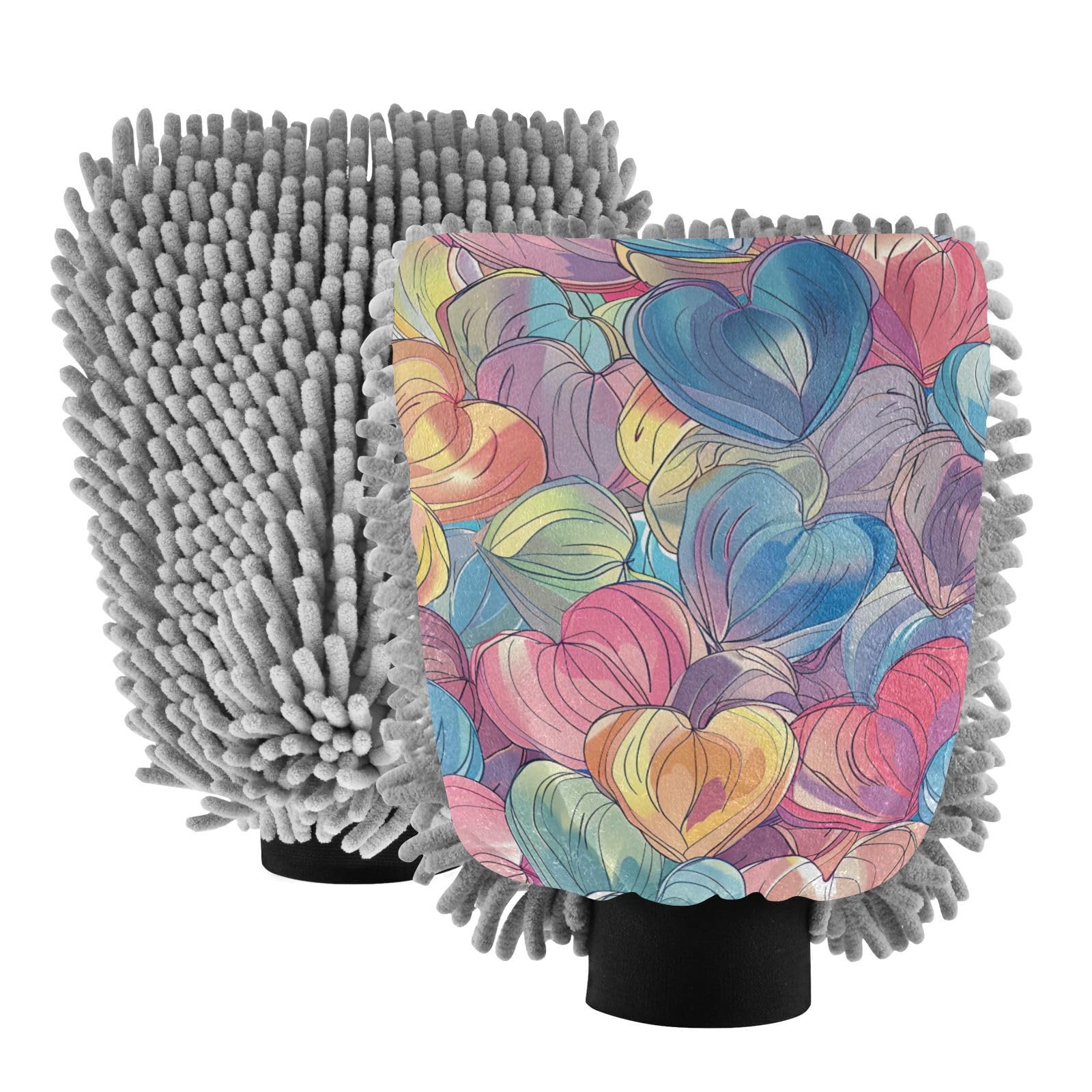 IOACIY Absorbent Microfiber Car Wash Drying Mitts, 2 Pack, Scratch-Free & Lint-Free, Rich Foam, Highly Absorbent, Double Sided, Wash Mitt Perfect for Car Washing, M, Heart (17)