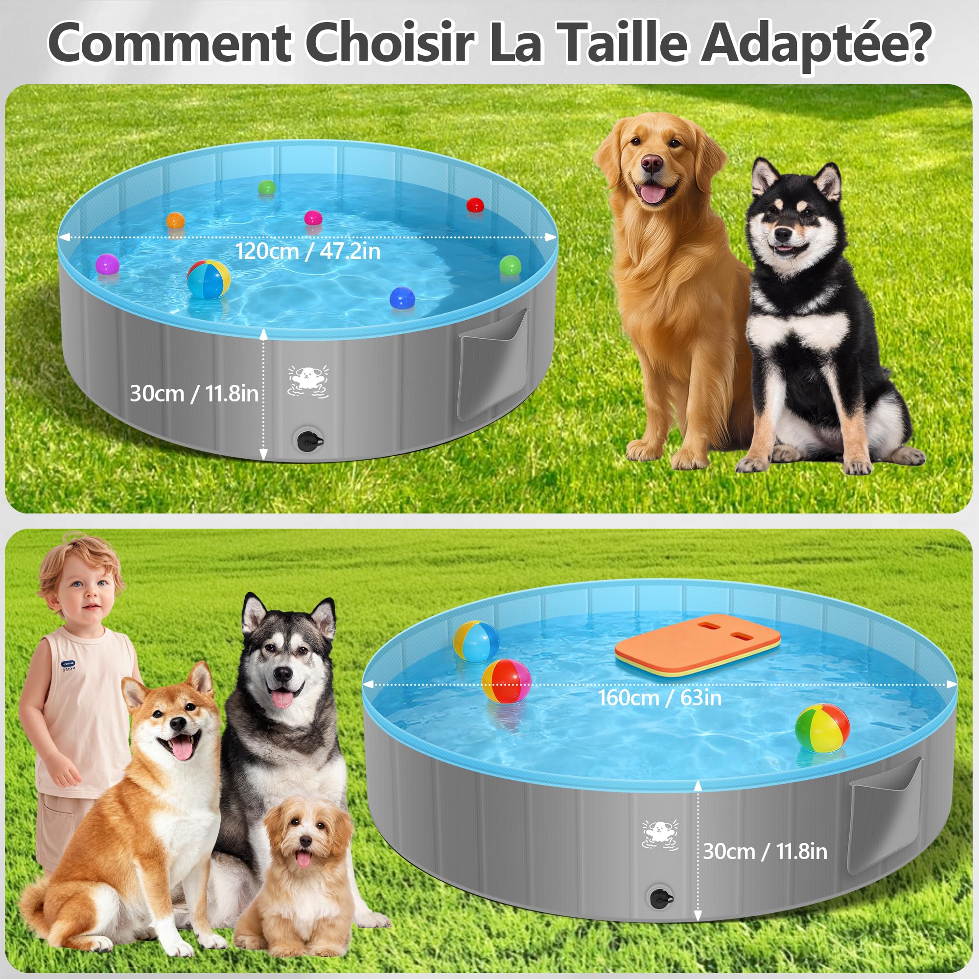 FORMIZON Piscine pour Chien Pliable, Piscine Chiens Rigide pour Grands Chiens et Petits - Stable & Antidérapante & PVC Épais Portable Pataugeoire Chien, pour Animaux de Compagnie Enfants (160)