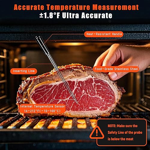 Miniatura 3 de Meater - Termómetro inalámbrico, 2 sondas Bluetooth para carne, termómetro inteligente WIFI de resistencia al calor de 572 F, precisión de  0.5 F,
