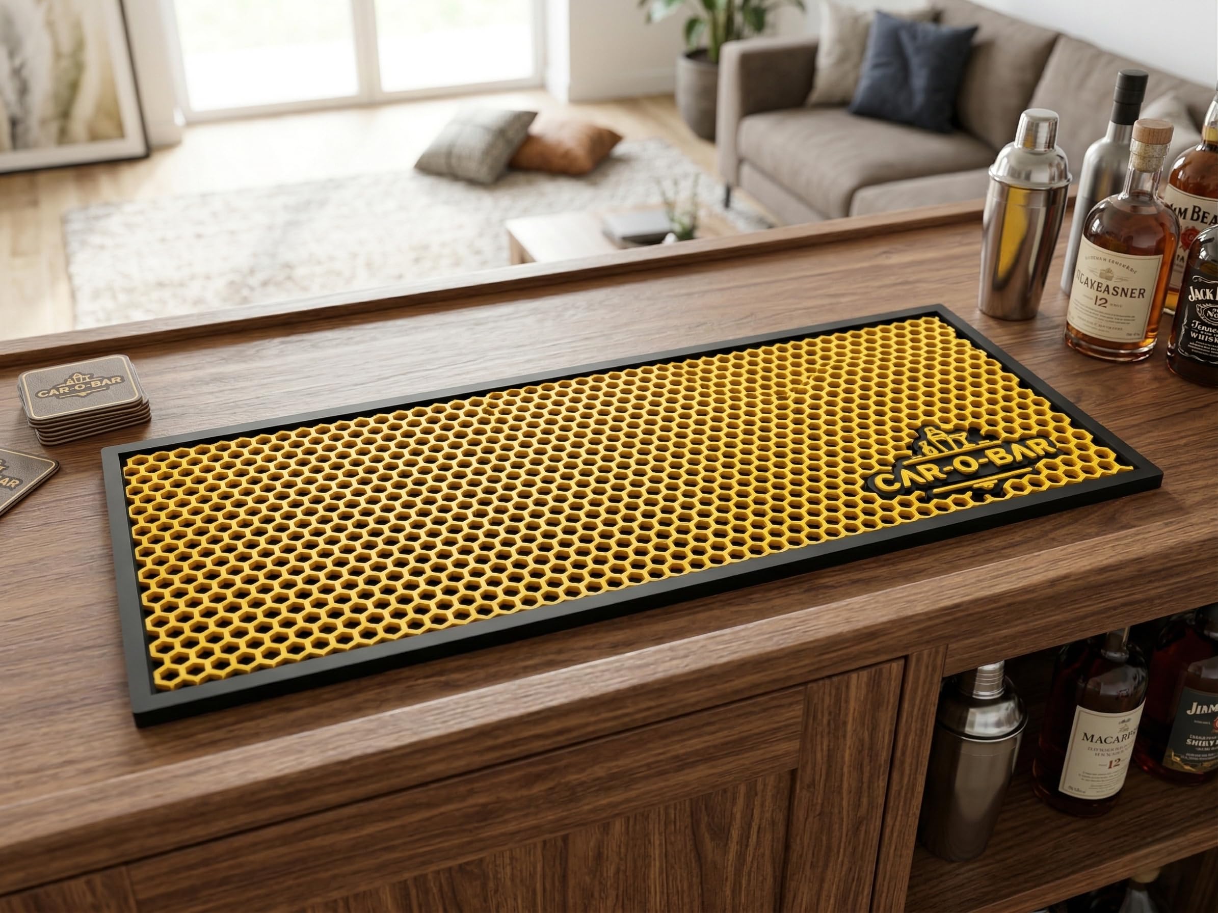 CAR-O-BAR Premium Black Bar Mat 24x8inch | Hexagon Design | Non Slip Cocktail Service Spill Mats for Home - Bartending, Coffee Bar Dish Drying Mat for Countertop for Home & Kitchen-picture-31