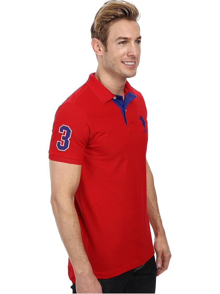 U.S. POLO ASSN. Slim Fit Big Horse Polo with Stripe Collar