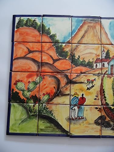 Miniatura 2 de 25" CERAMIC TILE MURAL mexican talavera mosaic hand painted clay backsplash