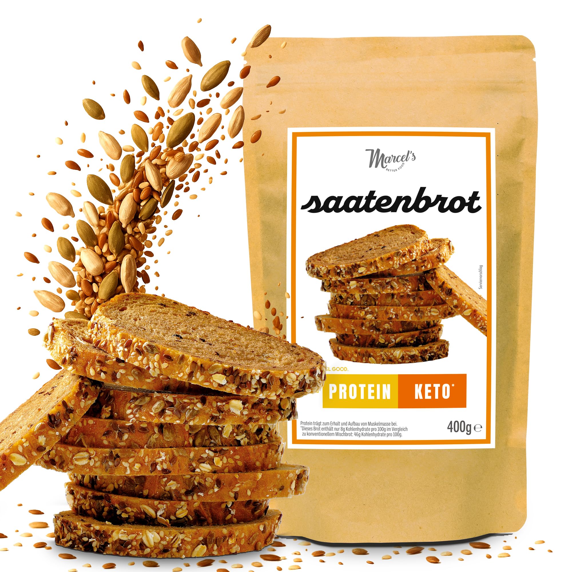 Marcel's Keto Brot – Goldenes Saatenbrot (4kg - für 10-15 Brote) | LowerCarb-Brotbackmischung mit 80% weniger Kohlenhydraten | Vegan, high Protein & Sauerteig | Ofenfertig in 1 Minute