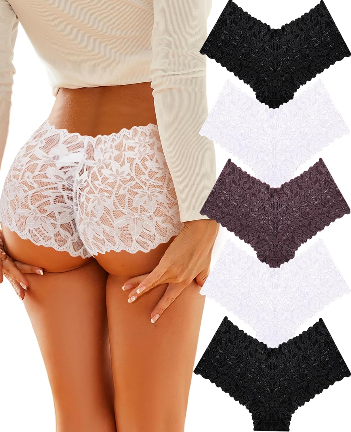 Sexy Underwear Panties for Women Cheeky V Waist Lace Boyshorts Lingerie Plus Size Underwear Gift Wife Women 5 Pack - Image 2