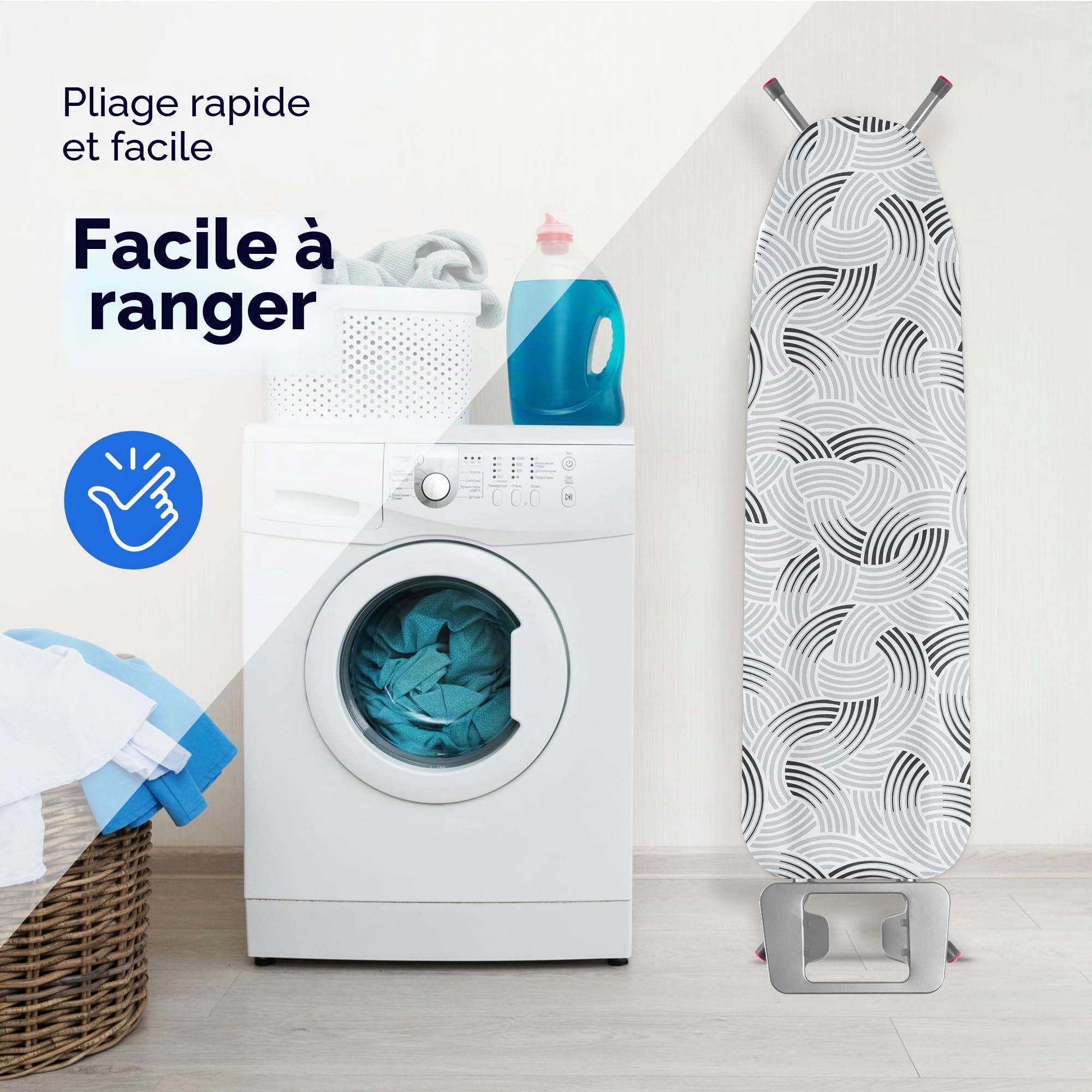 KADAX Planche à Repasser compacte - 114 x 34 cm Gris M - pour Repassage Confortable sur Grille métal - Repose-Fer et Housse Coton avec Mousse 5 mm Hauteur réglable Pieds antidérapants fabriquée UE