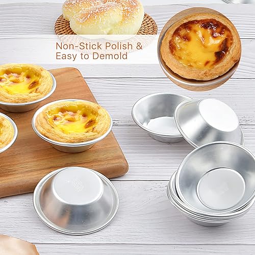 Miniatura 5 de Paquete de 25 moldes para tartas de huevo, moldes de postre para galletas, moldes pequeños de aluminio antiadherentes para tartas de hornear,