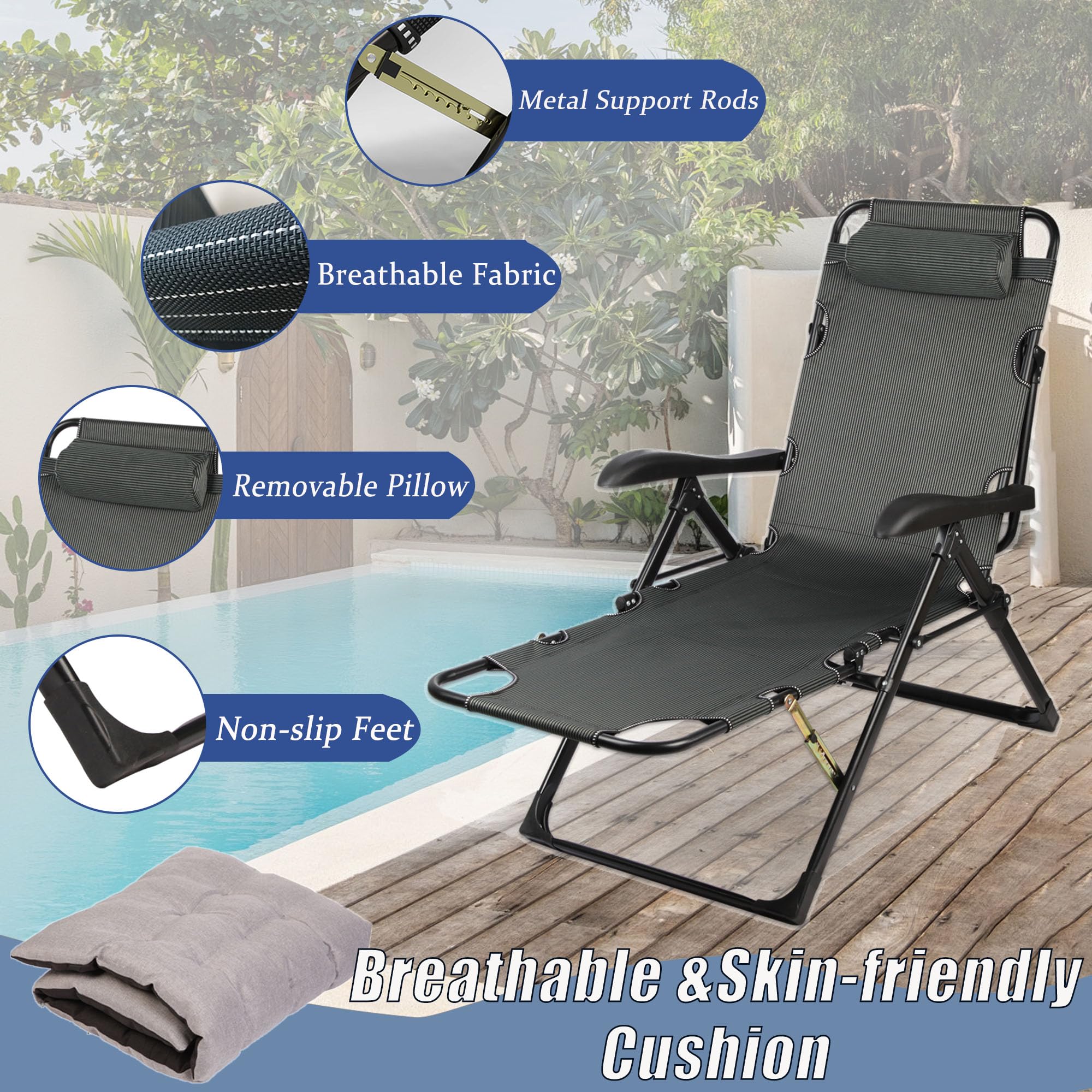 Sonnenliege Klappbar Liegestuhl Extra Groß Gartenliege,Relaxliege Outdoor mit Auflage,Relaxsessel Garten 7-fach Verstellbare Rückenlehne & Fußstütze,Liege Klappliege für Balkon Patio Wohnzimmer