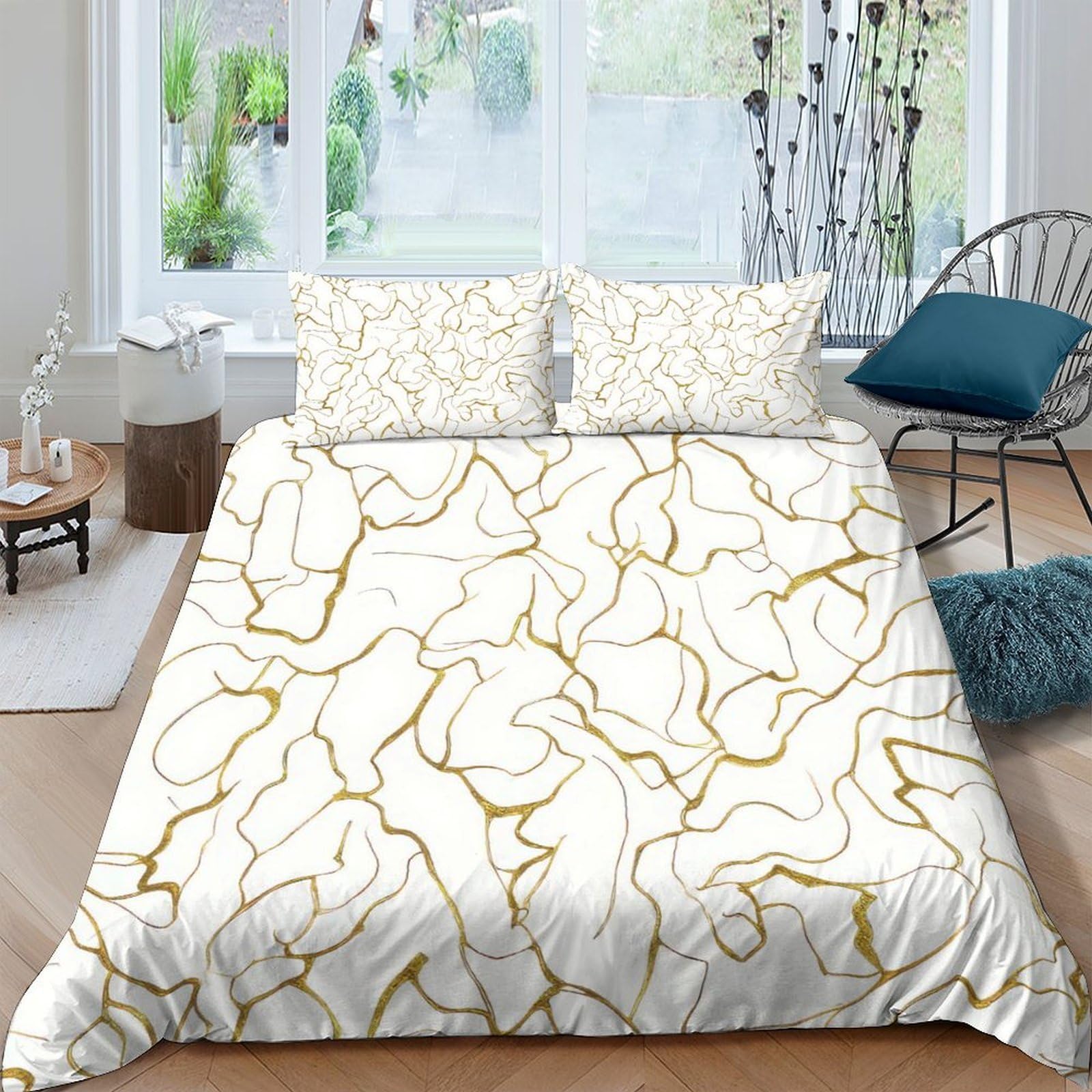 3D Printed Marble Quilt Cover, Microfiber Duvet Cover Hidden Zipper for