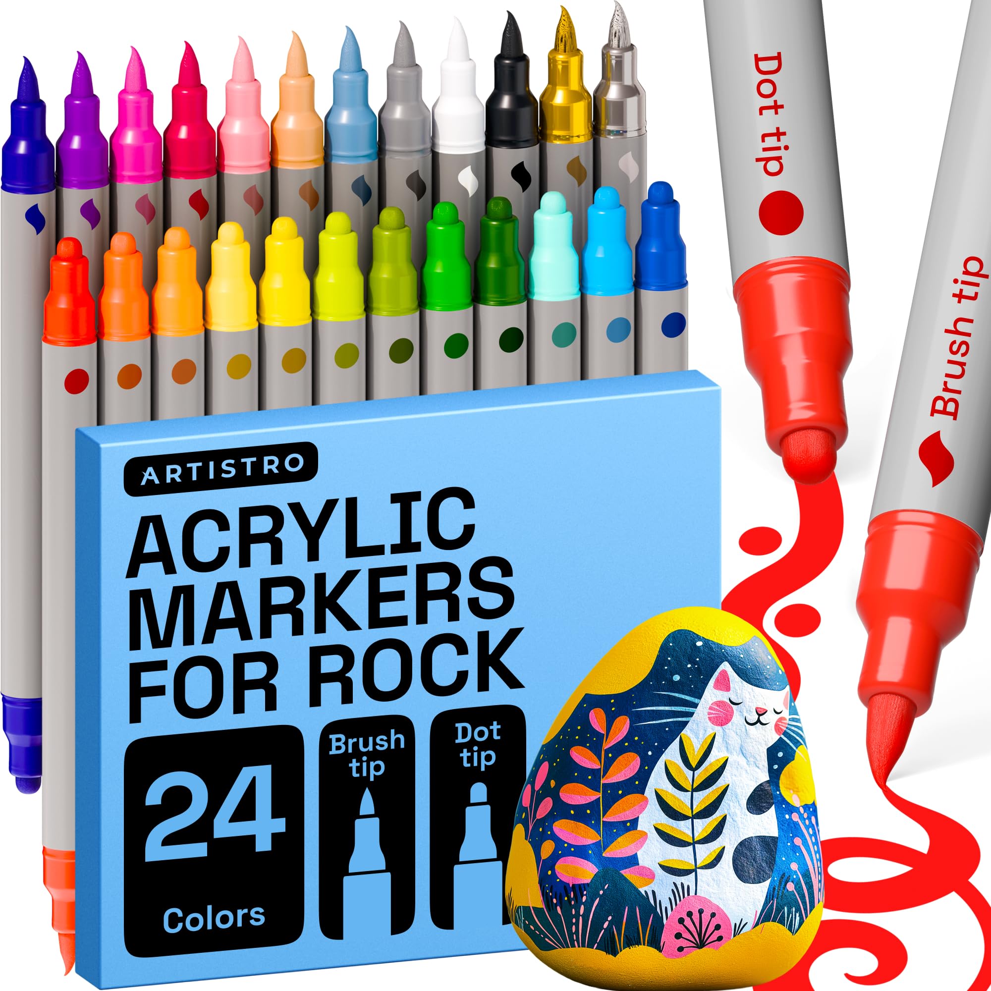 ARTISTRO Rock Acrylic Paint Markers - Rock Painting Kit for Arts & Crafts - Dual Tip Acrylic Paint Pens