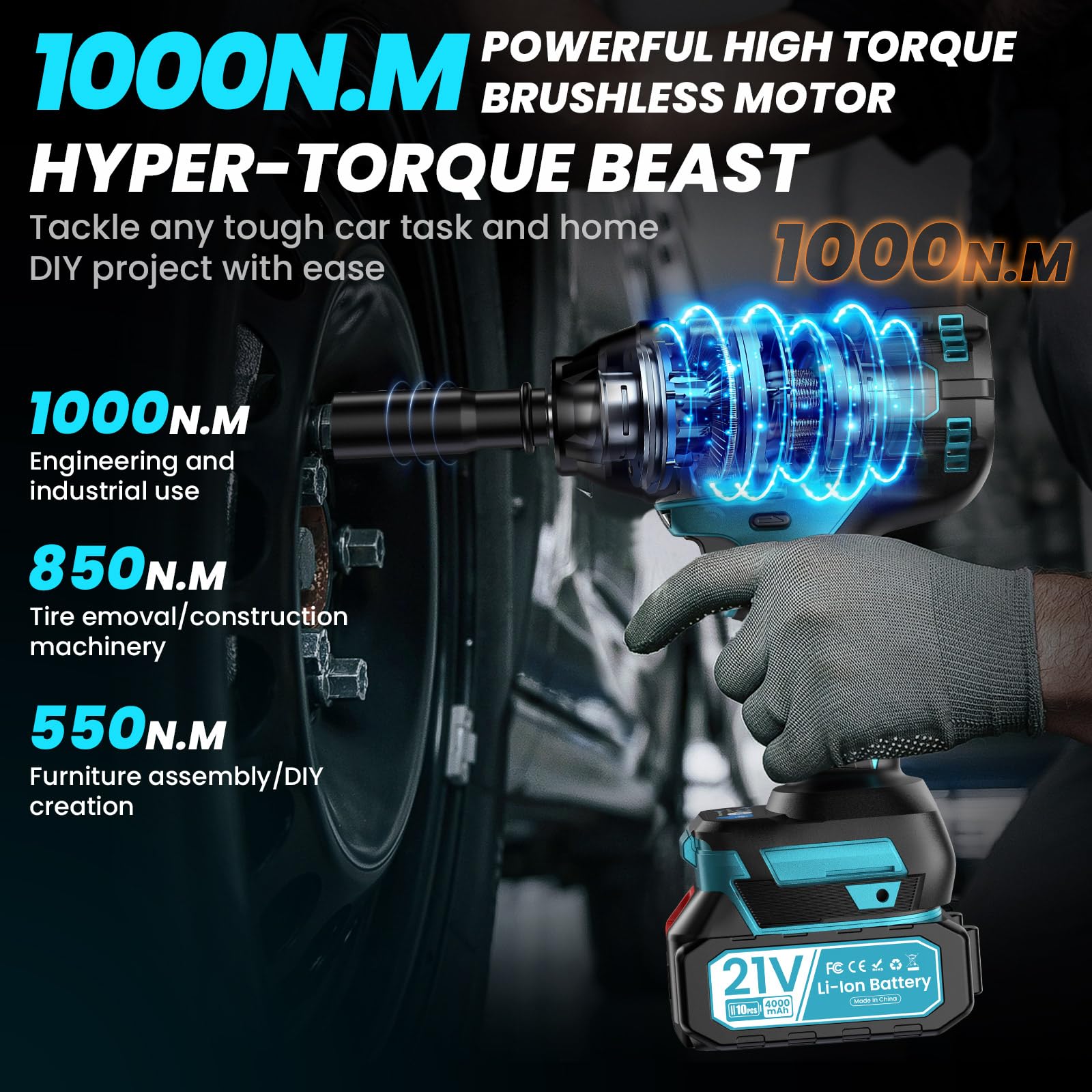 Avvitatore a Impulso, Elettroutensile Professionale 3 in 1 Set di Chiave Elettrica/Trapano Elettrico/Cacciavite ad Alta Coppia da 1000 Nm, Riparazione Auto, Cantiere, Manufatto Fai da Te per la Casa