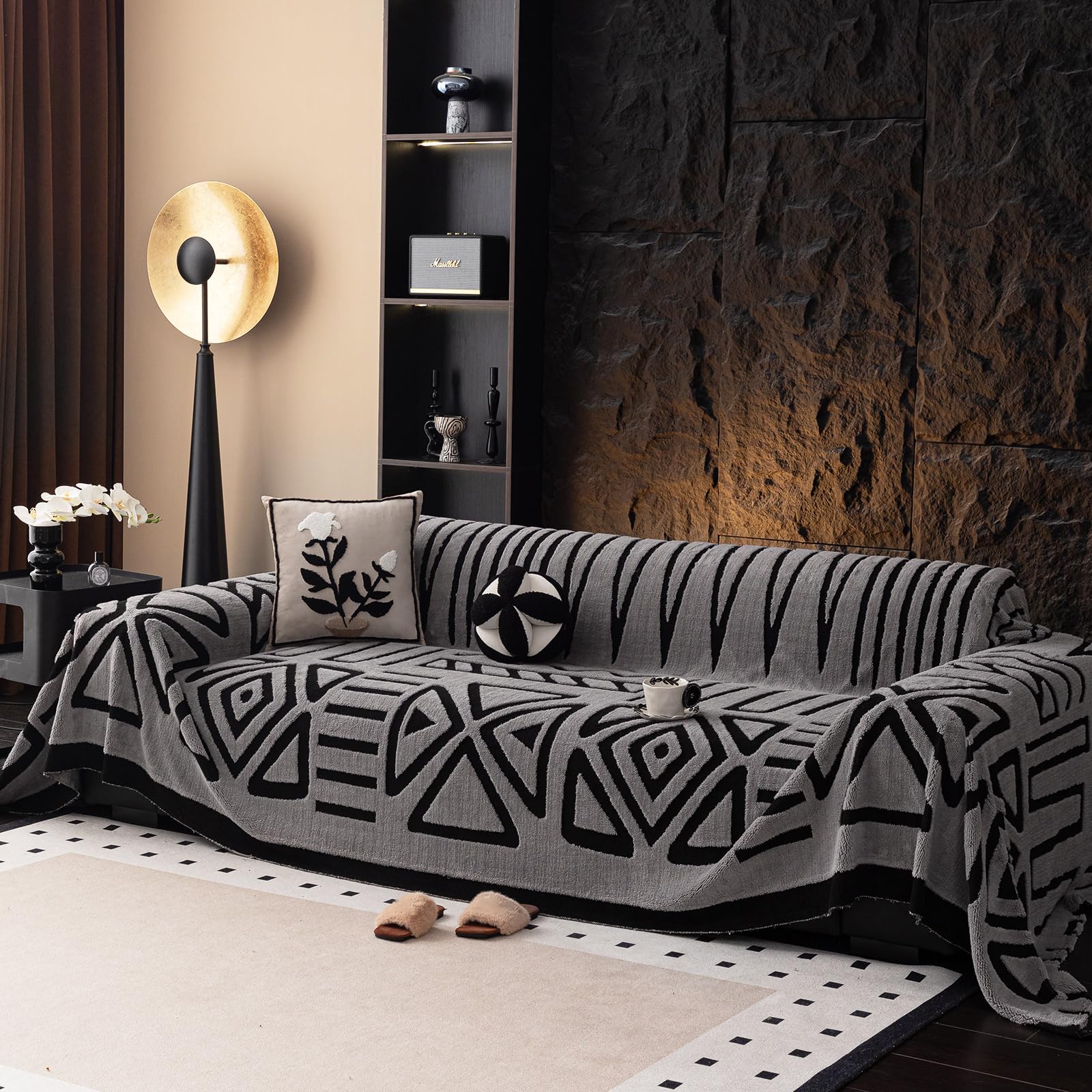 tianxinbaobei Throw Blanket for Couch, Boho Sofa Throw Blankets, Boho Sofa Slipcovers, Chenille Couch Cover Blanket for 3-4 Seater, Geometrical Sofas Cover(1PC, Light Grey, 71"×150", 3-4 Seater)